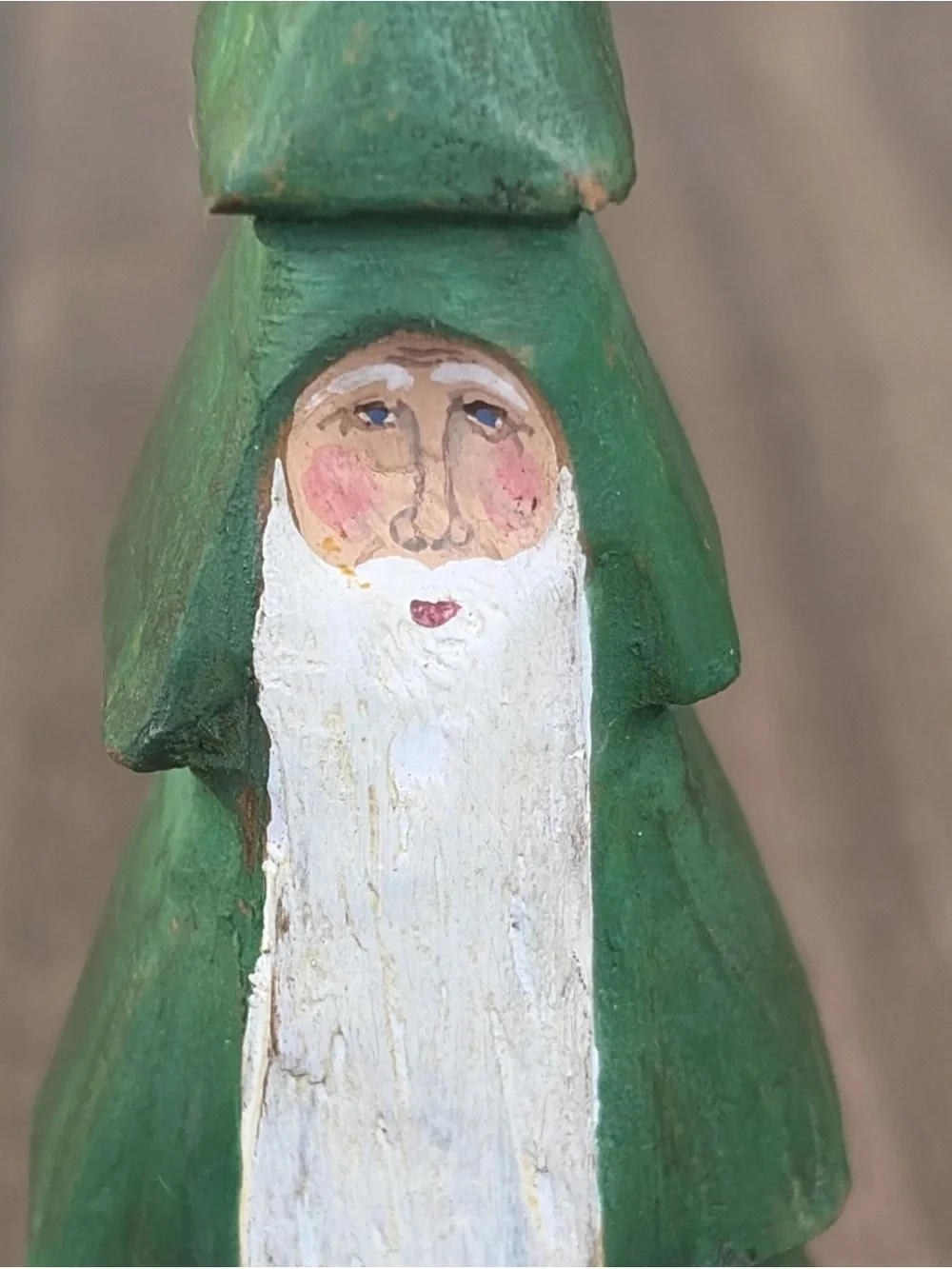 Vintage 1991 Hand Carved & Painted Folk Art Wood Santa Tree Figurine 7” Signed